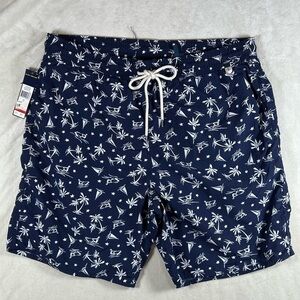NWT Polo Ralph Lauren XL Blue and White Swim Trunks All Over Print Design Ski